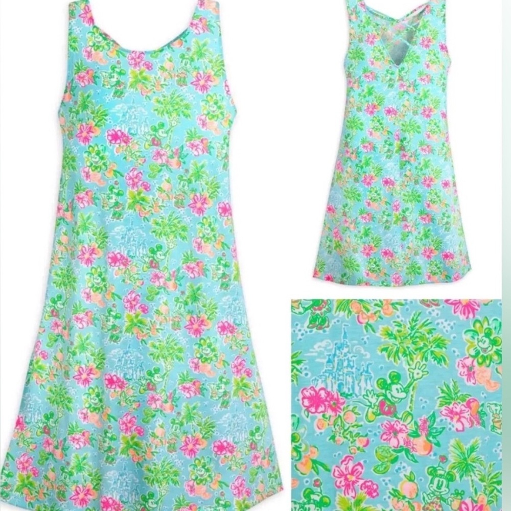 Floral Aqua Tank Dress with Pink Accents
